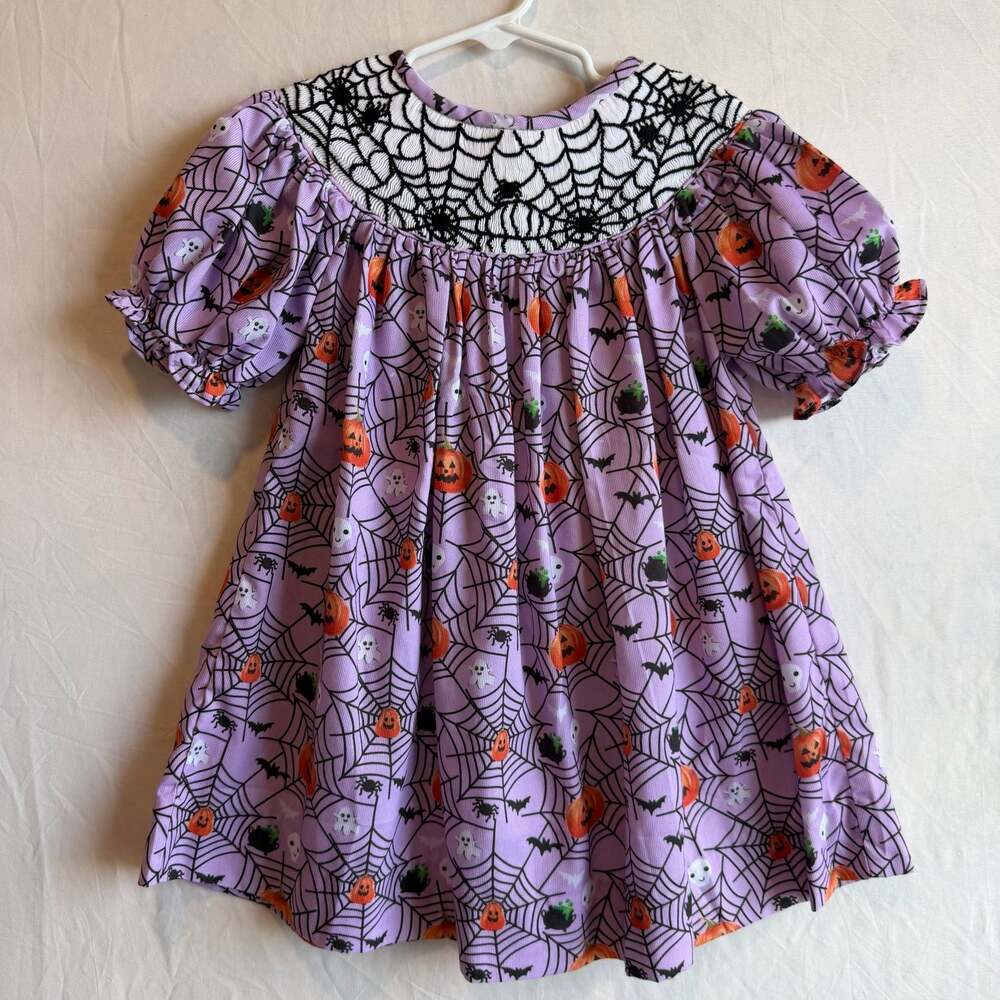 The Sage Smocking Company Girls Halloween Spider Web Smock Bloomer Set 4T